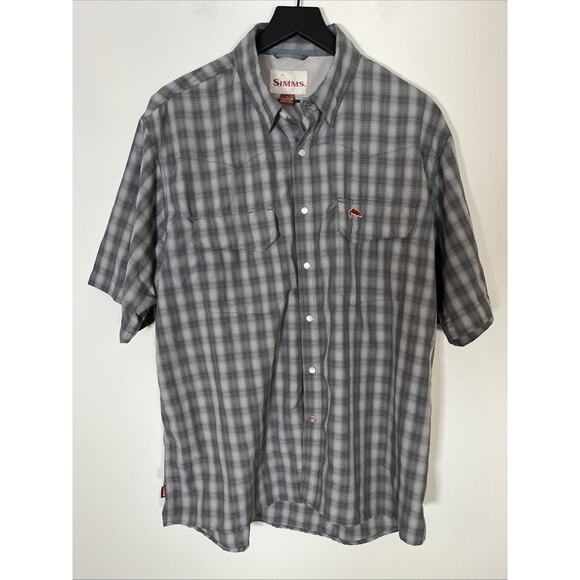 Simms‎ Fishing Shirt Men's size LG Vented Outdoor Western guide pearl snap Gray - Picture 1 of 12